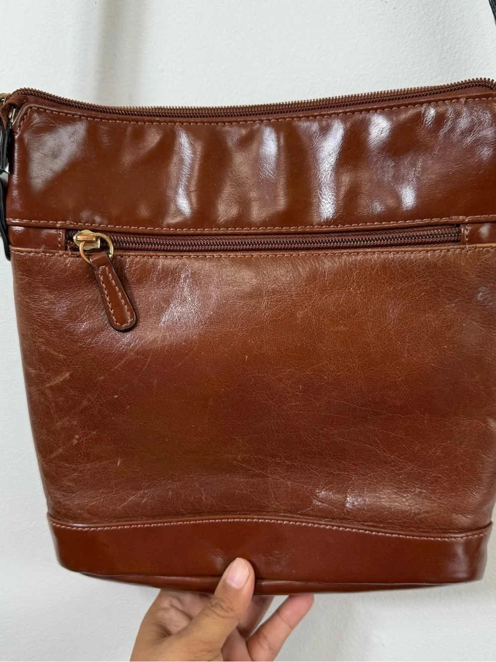 Giani Bernini Cognac Leather Crossbody Bag Turnlock Everyday Minimalist